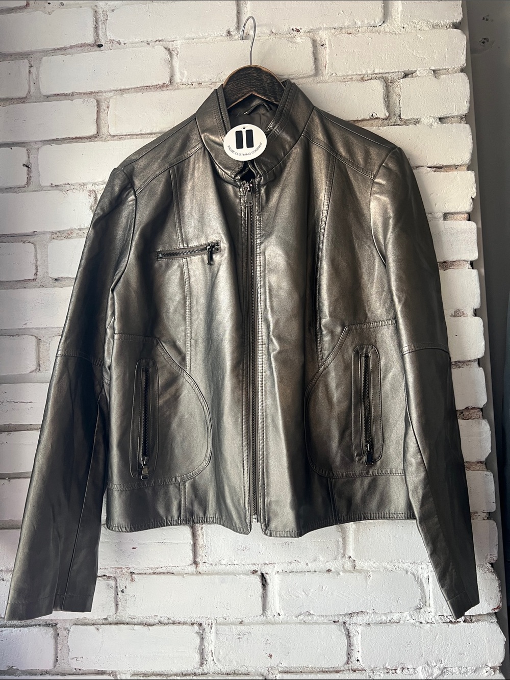 Metallic Vegan Leather Jacket silver women’s medium untagged bomber